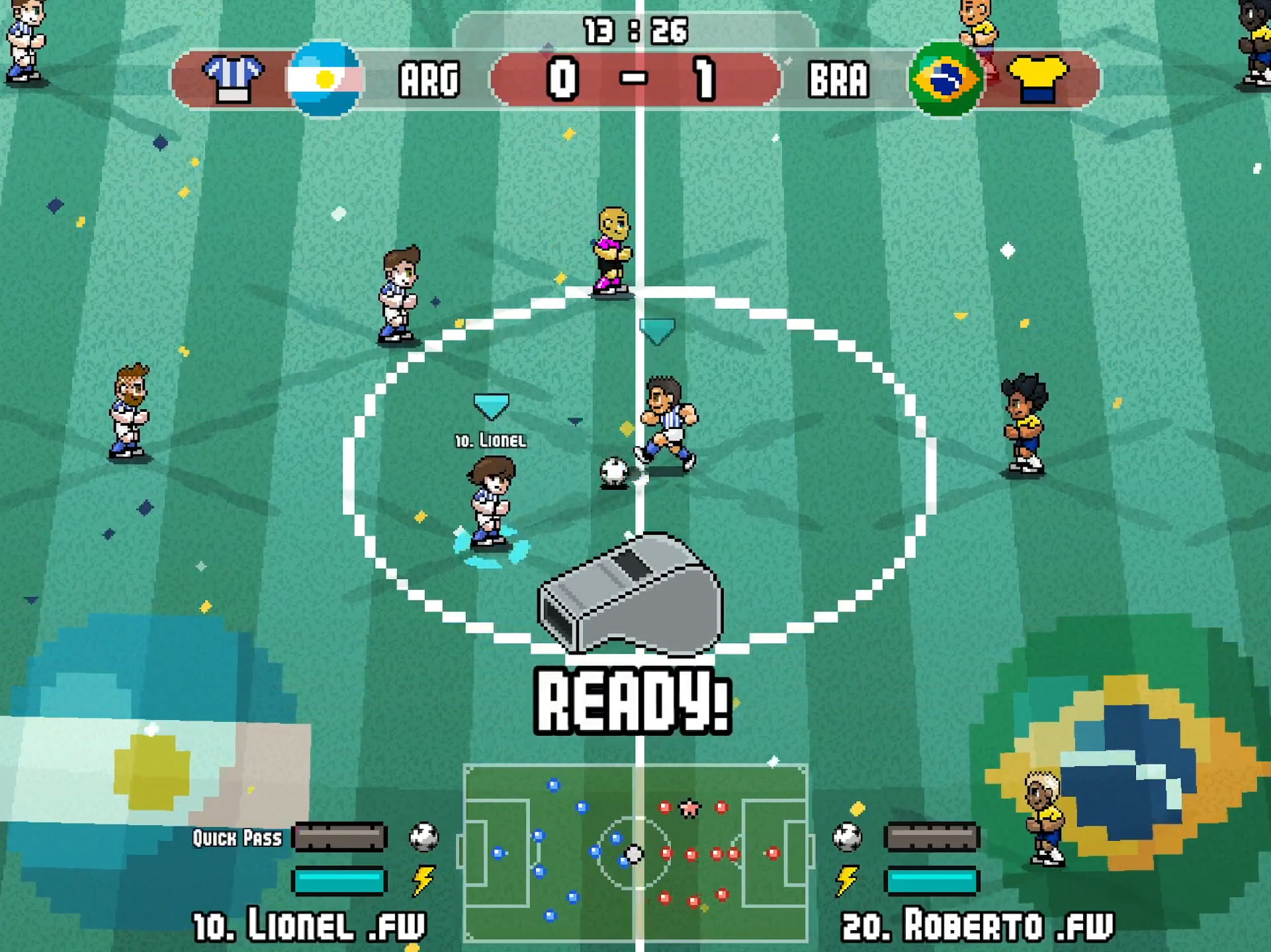 Pixel Cup Soccer - Ultimate — mecz Argentyna kontra Brazylia gotowy do rozpoczęcia