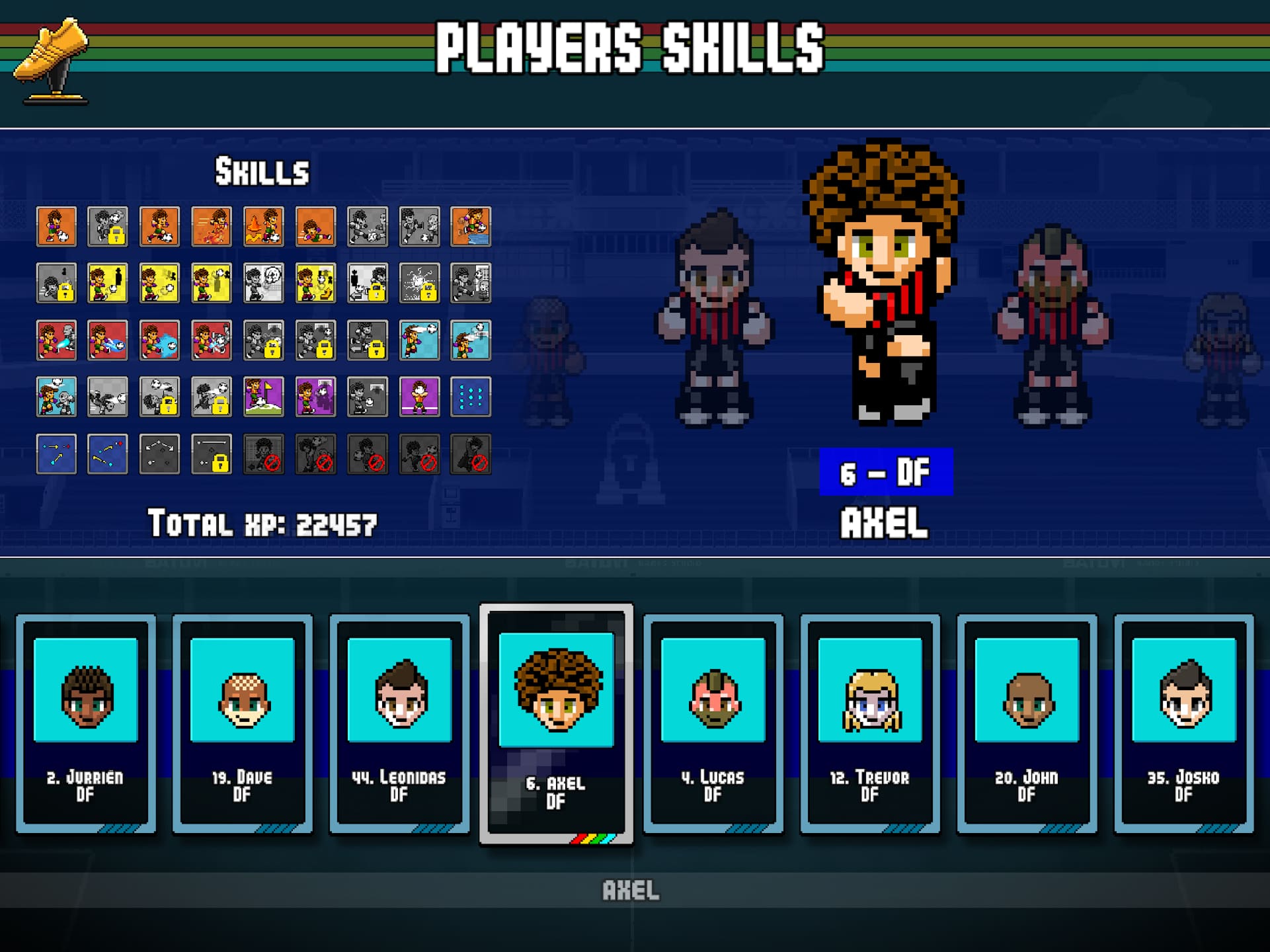Pixel Cup Soccer - Ultimate — panel umiejętności zawodnika