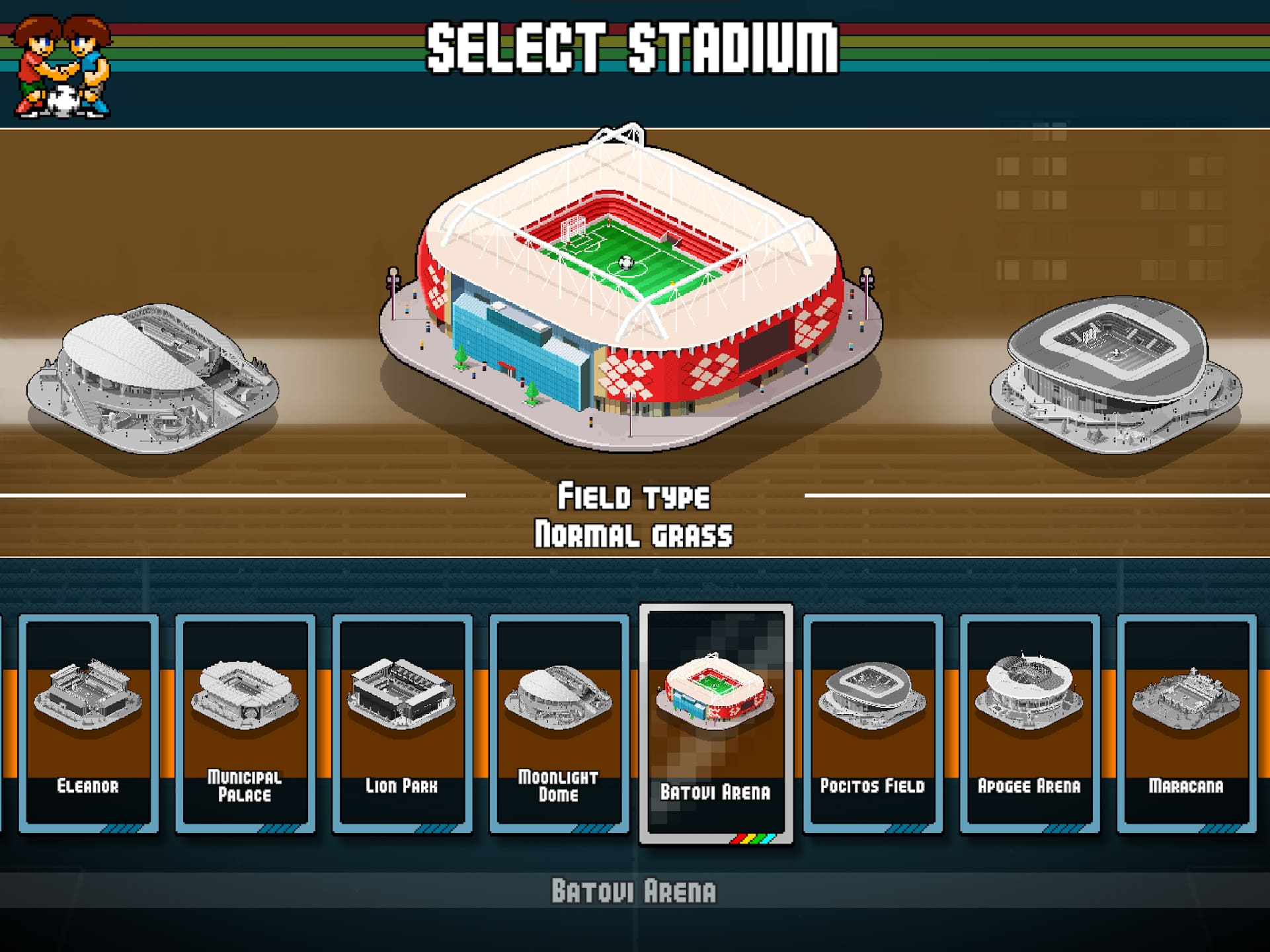 Pixel Cup Soccer - Ultimate — ekran wyboru meczu towarzyskiego